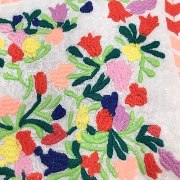 J. Crew Factory Colorful Embroidered White Linen Cotton Blend Sleeveless Dress - Picture 7 of 16